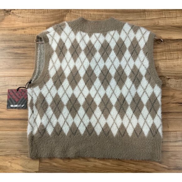 NWT WilliamRast Women's Tan and White Diamond  V-Neck Sweater Vest  Size: Small - Picture 3 of 10